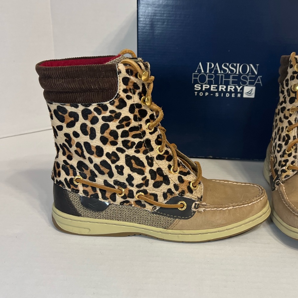 Sperry Topsider Hikerfish Leather Leopard Print Calf Hair Boots. Size 6 With Box - Picture 7 of 13